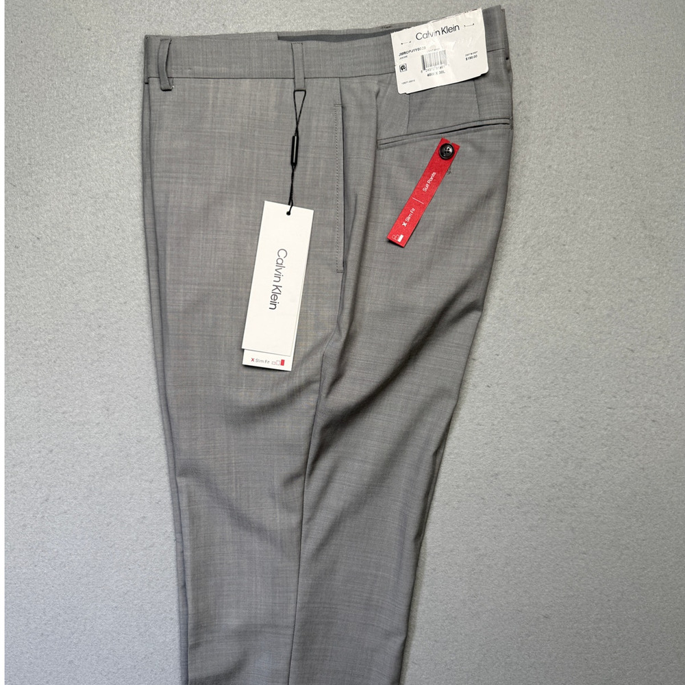 Calvin Klein Men's Slim-Fit Stretch Suit Pants Light Grey 40x30 $200